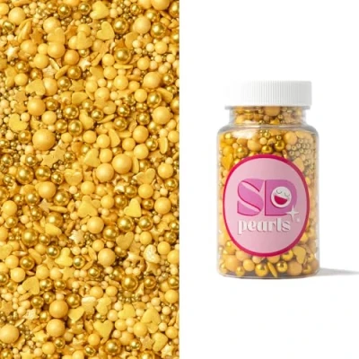 Afbeelding van SD Pearls Mélange de bonbons Perles sucre dorées pour mariage, anniversaire, Nouvel An et décoration gâteau élégante (mélange « Spin champagne », 100 g)