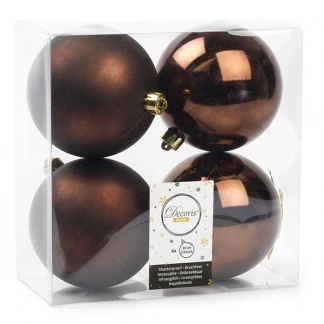 Afbeelding van Kerstballen Ø 10 cm 4 stuks (Bruin)