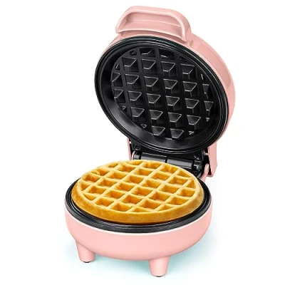 Afbeelding van SNAILAR Mini wafelijzer Belgische klein klassiek voor kinderverjaardagen, familiefeesten, Pasen of Kerstmis, schattig en compact design, 550 watt, roze