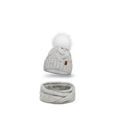 Afbeelding van Vivisence 7014 Beanie AND LOOP Scarf SET Sjaal, Dames, Maat: One Size, Beige melange