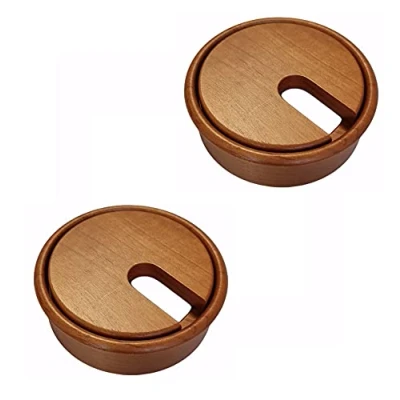 Afbeelding van Gedotec kabeldoorvoer van gelakt kersenhout vlak set 2 ronde boorbox Ø 80 mm kabelgeleiding voor het lijmen in werkblad