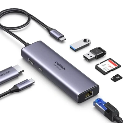 Afbeelding van UGREEN 7 in 1 USB C HUB met HDMI/USB/Ethernet/HDMI/USB C/Kaartlezer