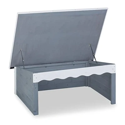 Afbeelding van Relaxdays garage van hout voor robotmaaier, weerbestendig dak, opvouwbaar, 46 x 108 82 cm, grijs