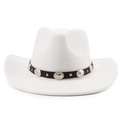 Afbeelding van DRESHOW Fedora hoed met brede rand voor dames, riemgesp, retro, panama floppy hoed, 1 stuk hoed: witte stijl 01, Eén maat