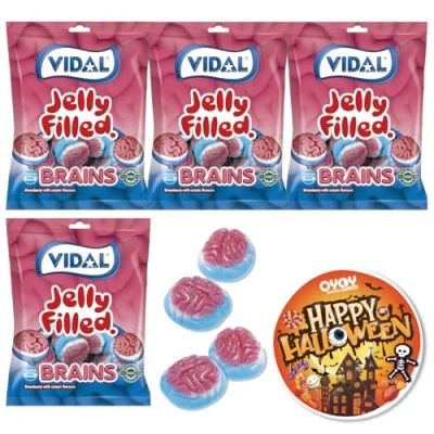 Afbeelding van OYOY 4 stuks Halloween hersensnoepjes, x 90 g, snoepjes, fruitsnoepjes, plus griezelige stickers