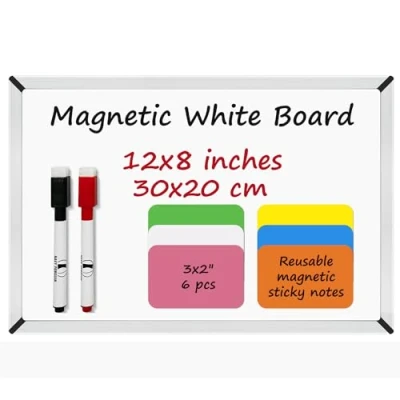 Afbeelding van Magnetisch whiteboard 30 x 20 cm uitwisbaar bord met 2 droog afwisbare viltstiften en 6 magnetische beestpennen