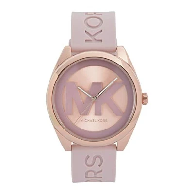Afbeelding van Michael Kors Janelle dameshorloge met kwartsuurwerk, roestvrij stalen armband of lederen band, Lichtbruin en roségoud, MK7139 AMZUK