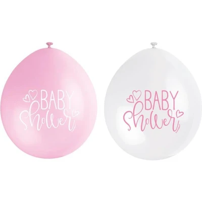 Afbeelding van Baby Shower ballonnen roze wit hartjes 10 stuks
