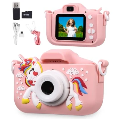 Afbeelding van Kindercamera, 1080p, 64 GB kaart, selfie, digitale camera, voor kinderen van 3 12 jaar, verjaardagscadeau, kerstspeelgoed
