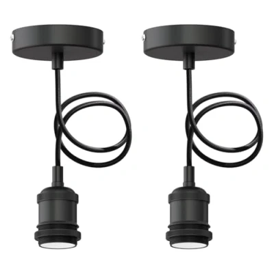 Afbeelding van ledscom.de 2 stuks RETRA hanglamp/hanglamp, textielkabel, mat zwart, 1 x E27 max. 60 W