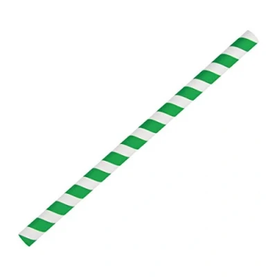 Afbeelding van Fiesta Compostable groen/wit gestreepte papieren smoothierietjes 21cm (250 stuks)