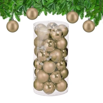 Afbeelding van kerstballen set van 30 plastic Ø 6 cm onbreekbaar champagne
