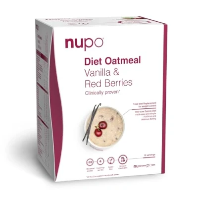 Afbeelding van NUPO Oatmeal dieet vanille en rode vruchten premium dieethavermout voor gewichtsverlies, complete maaltijdvervanger 12 porties, GMO vrij