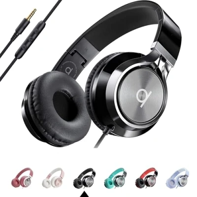 Afbeelding van Artix CL750 Opvouwbare, Geluidsisolerende On Ear Koptelefoon met Draad en Microfoon Volumeregeling, Stereo Snoer Verstelbare Hoofdband voor Computer, Laptop Mobiele Telefoon (Zwart)