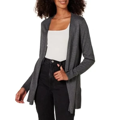 Image de Amazon Essentials Cardigan léger ouvert sur le devant pour femme (disponible en grande taille), anthracite chiné, taille 6X