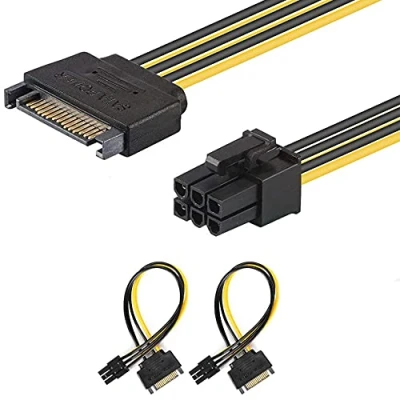 Afbeelding van J&amp;D (2 stuks) SATA 15 pins naar 6 PCI Express (PCIe) Grafische videokaart Voedings Kabel Adapter