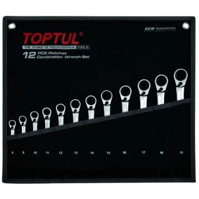 Afbeelding van TOPTUL GPAQ1203 Set ratelringsteeksleutels 12 Met ratelfunctie 8,9,10,11,12,13,14, 15, 16, 17, 18, 19 Chroom vanadium staal