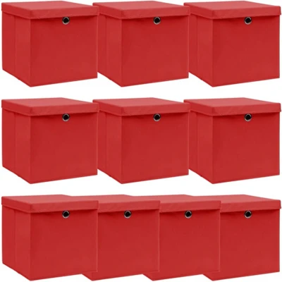 Afbeelding van Opbergboxen met deksel 10 st 32x32x32 cm stof wit