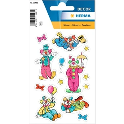 Afbeelding van HERMA 15481 Clowns kinderstickers (39 glitterpapierstickers), permanente stickers, motief etiketten voor meisjes en jongens, kleurrijk