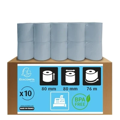 Image de Exacompta Rouleau (8 cm x 76 m) 52 g/m² 10 rouleau(x) papier thermique simple couche