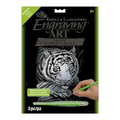 Afbeelding van Royal Brush Graveerset met zilverfolie, 20,3 x 25,4 cm, witte tijger