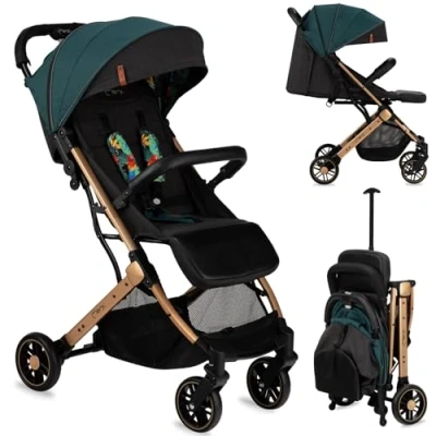 Afbeelding van MoMi Wandelwagen compacte lichtgewicht Buggy Estelle Green Gold (geschikt van 6mnd 15kg)