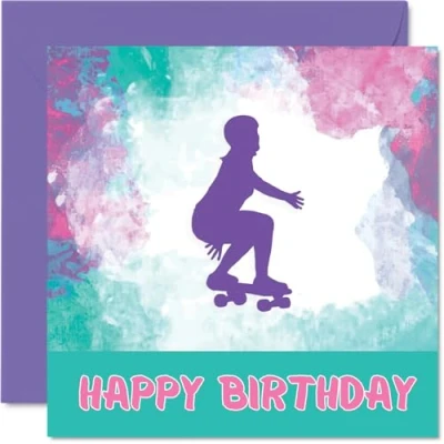 Afbeelding van Sportieve verjaardagskaarten voor vrouwen en meisjes Skateboard Girls in Sport Verjaardagskaart vriendin, zus, dochter, nichtje, teamgenoot, skater, 145 mm x