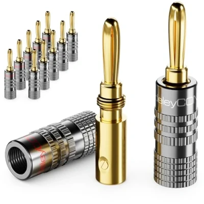 Afbeelding van deleyCON 12 stuks banaanstekker spel verguld voor het schroeven luidsprekerkabel 0,75 mm 4,5 &amp; bijv. HiFi Audio Home Cinema ontvanger grijs