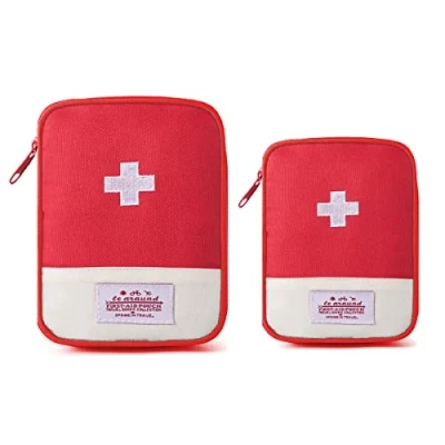 Afbeelding van 2 stuks mini EHBO tassen voor op reis, draagbare opbergtas medicijndozen, herbruikbare medische sets, lege reddingszakken kamperen, wandelen, Rood, Utilitair