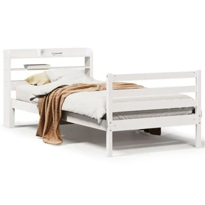 Image de vidaXL Cadre de lit avec tête sans matelas blanc 90x190 cm