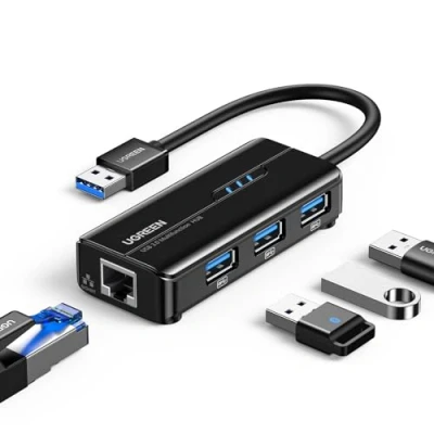 Image de Ugreen Concentrateur (hub) 3 x SuperSpeed USB 3.0 + 1 10/100/1000 de bureau