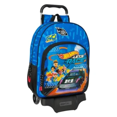 Afbeelding van Schoolrugzak met Wielen Hot Wheels Let&#039;s race Blauw Zwart 33 x 42 14 cm