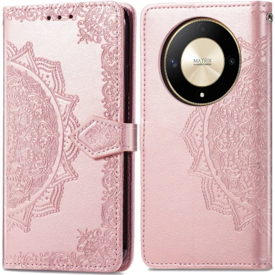 Afbeelding van iMoshion Hoesje Geschikt voor Honor Magic 6 Lite Met Pasjeshouder Mandala Bookcase Rosé Goud