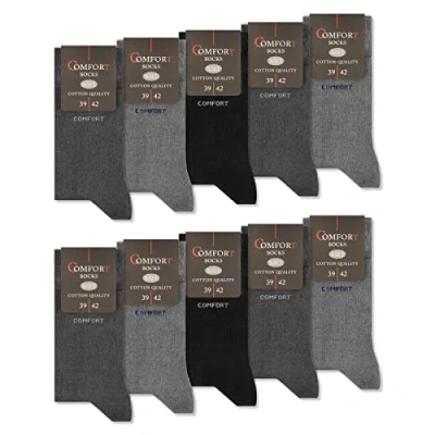 Afbeelding van 10 Paar Comfort Sokken zonder Elastiek &amp; Naad Heren Dames Katoen Comfortband, 4x grijs 4 x antraciet 2 zwart, 39 42 EU