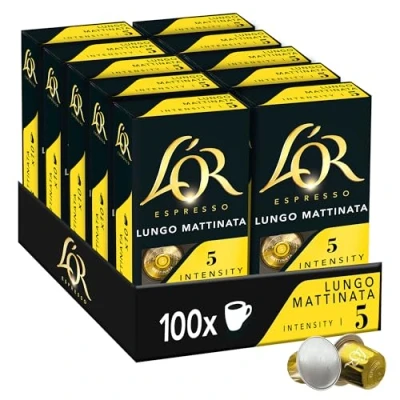 Image de L&#039;OR Espresso Café, 100 Capsules Lungo Mattinata Intensité 5, compatibles Nespresso (lot de 10 x 10)