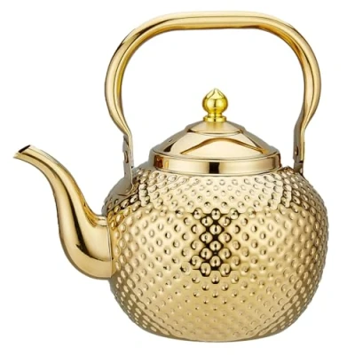 Afbeelding van SANQIAHOME roestvrijstalen theepot met zeef waterkoker voor fornuis adaptable to induction cooker ideaal het bereiden van losse thee, druppelvrij (1,2 liter(40 oz), goud)