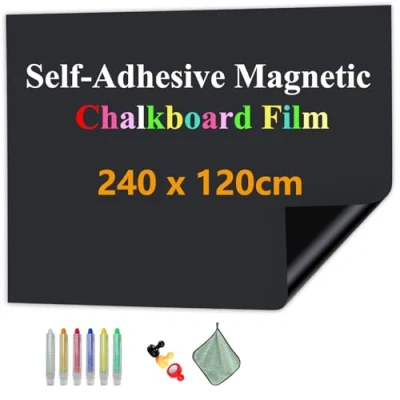 Afbeelding van JOMUSAG Magnetisch uitwisbaar krijtbord, zelfklevend, 240 x 120 cm, papier, schoolbord, voor thuis, kantoor, studenten inclusief krijt, doek en magneten