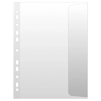 Afbeelding van 10 stuks geperforeerde hoezen met klep van polypropyleen, A4, oranje, peel, 100 micron, voor archivering documenten, type sinaasappelhuid, klep, versterkte rand, PP materiaal
