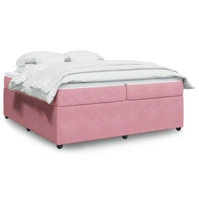 Image de vidaXL Sommier à lattes de lit avec matelas Rose 200x200 cm Velours