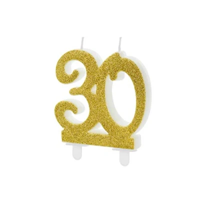 Afbeelding van PartyDeco Taartkaarsje Cijfer 30 Glitter Goud