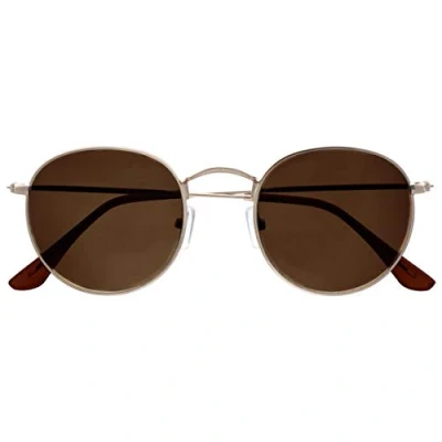 Afbeelding van OPULIZE Sol Klassieke jaren 60 retro ronde mat gouden spikes donkerbruin mannen vrouwen zonnebrillen leesbril UV400 S94 9 +2,50