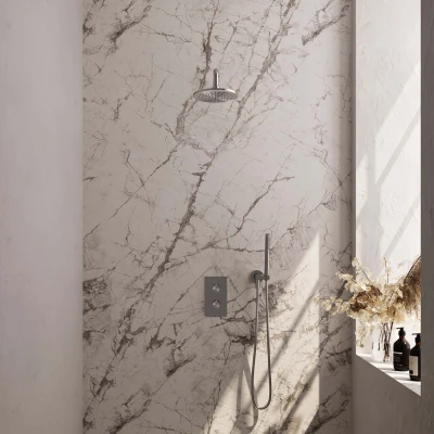 Afbeelding van Brauer Brushed Edition Regendoucheset inbouw hoofddouche 20cm Gladde knop handdouche staaf 1 stand PVD geborsteld RVS Minimalistisch