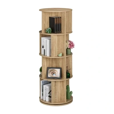 Afbeelding van Relaxdays roterende boekenkast 4 laags 20 vakken 137 x 50 cm hout look