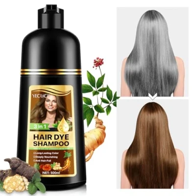 Image de Shampooing colorant instantané pour cheveux, shampoing 3 en 1, coloration cheveux gris, homme et femme, 500 ml (café)
