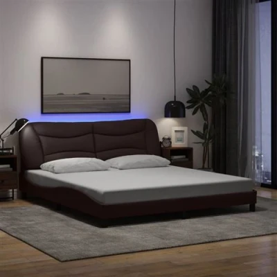 Afbeelding van vidaXL Bedframe met LED zonder matras &quot;Hvar&quot; 180x200 cm stof donkerbruin