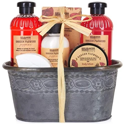 Afbeelding van BRUBAKER Cosmetics Bad en Doucheset Papaverbloemen Geur Cadeautip Vrouw Cadeau Idee 7 delige Cadeauset in een Vintage Plantenbakje Moederdag cadeautje