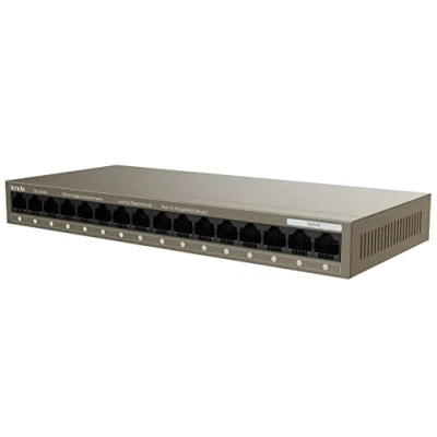 Afbeelding van Tenda Ethernet Switch met 16 poorten, Gigabit 10 / 100 1000 Mbps, Plug &amp; Play, One VLAN één sleutel, 6 KV, Foudre bescherming, wandhouder, metallic (TEG1016M)