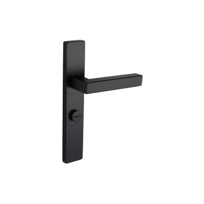 Afbeelding van Lavuzo deurkruk Viterbo Zwart met rechthoekig schild WC63/8 badkamersluiting Per set Industriele deurklink