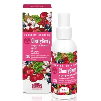 Afbeelding van Helan I Sorbetti CherryBerry Geurspray voor lichaam en gezicht, revitaliserend met vitamine C, zwarte bes amarene, lichte geur, natuurlijk, alcoholvrij hydraterend etherische suiker, 100