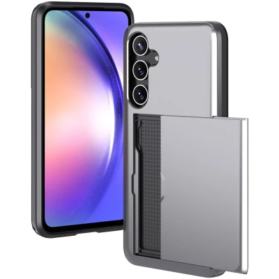 Afbeelding van iMoshion Hoesje Geschikt voor Samsung Galaxy A55 Ruimte 2 pasjes Backcover met pasjeshouder Grijs